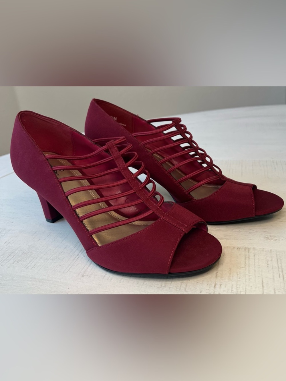 Impo Vatale Women's Strappy Peep-Toe Heels in Deep Red